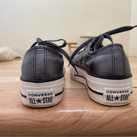 Converse platform All Star leather sneakers gunmetal gray w/ gray shimmer laces - Picture 7 of 11